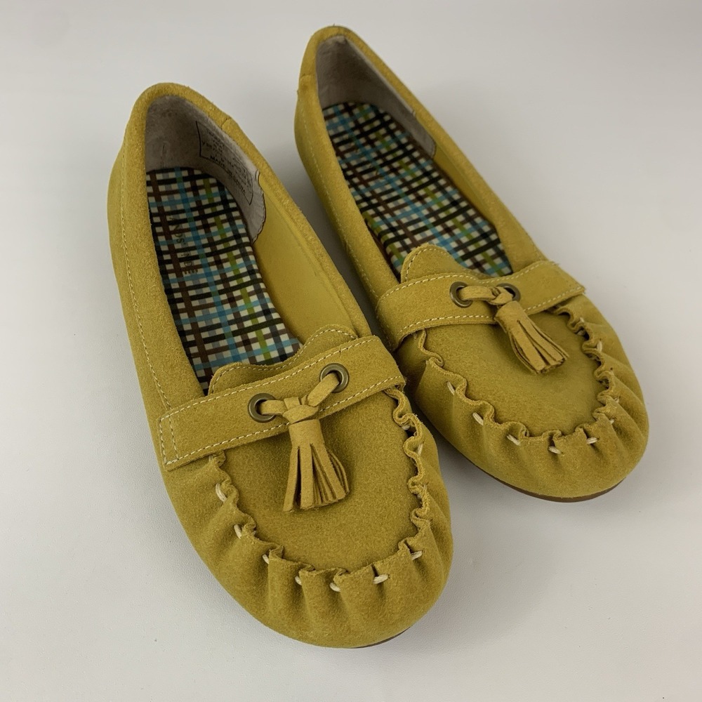 Lands End Suede Tassel Yellow Moccasins Slip On Loafers Women's 8 M Mustard